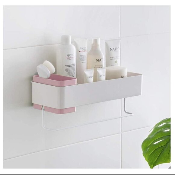 Lunmore Bathroom Organizers Adhesive Bathroom Shelf Storage with Towel Bar Pink - Picture 1 of 10